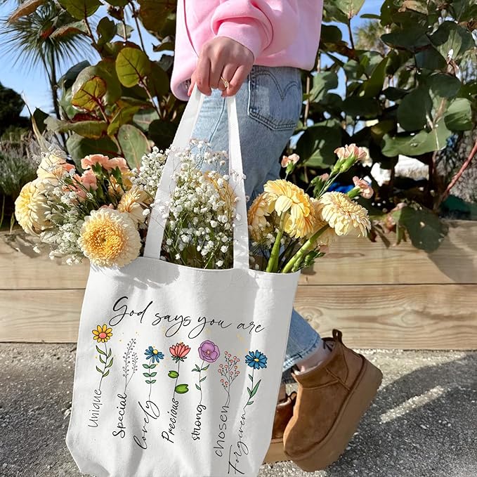 2 Pack Christian Bible Canvas Tote Bag for Women with Makeup Bag Gods Says You Are Bags Floral Tote Bag Aesthetic