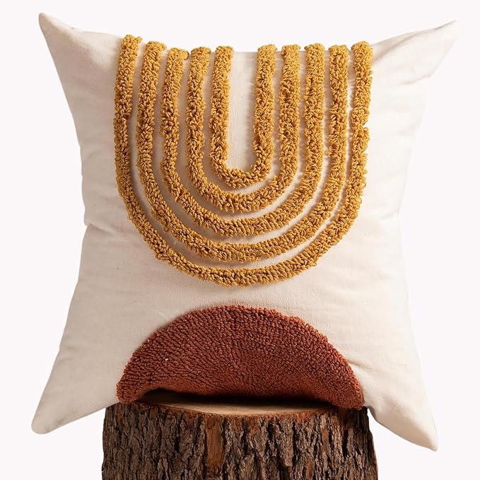 lifein 18x18 Pillow Covers-Throw Pillow Cover,Tufted Boho Jacquard Pillow Covers,Farmhouse Decorative Pillow Cover,Pillow Cases for Gift,Couch,Sofa,Bed,Chair,Living Room,Home Decor(18x18inch)