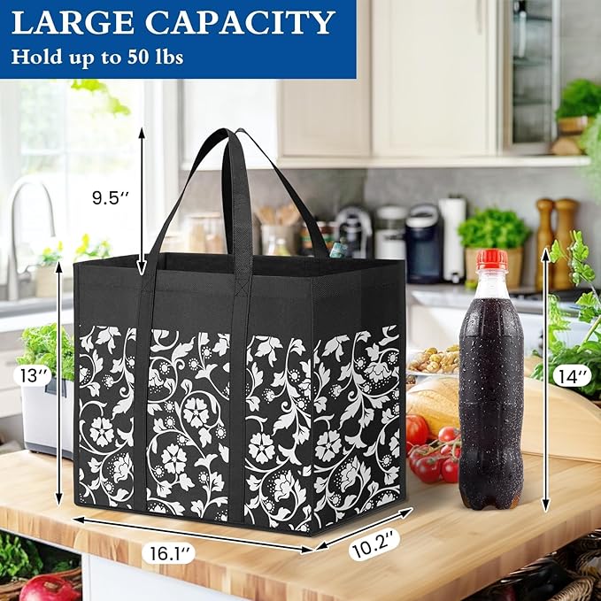 WISELIFE Reusable Grocery Shopping Bags 10 Pack Large Foldable Tote Bags Bulk, Eco Produce Bags with Long Handle for Shopping Groceries Clothes (Plaid D)