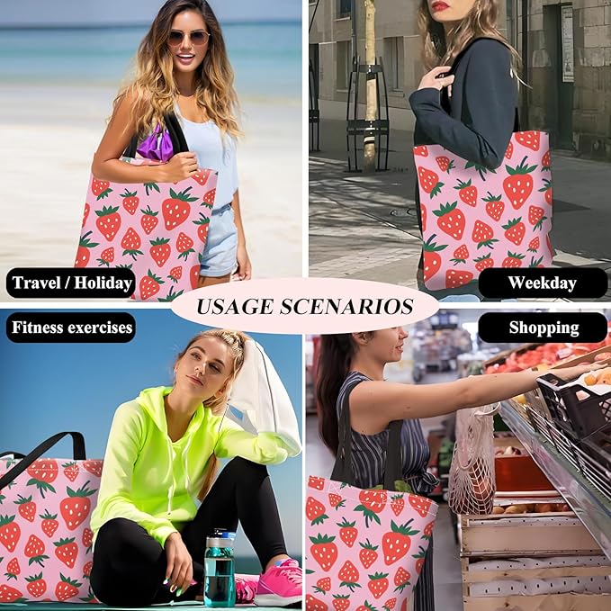 Canvas Tote Bag for Women，Cute Heavy-Duty Shoulder Bag with Zipper Pocket -Travel Tote for Grocery, Gym,Shopping