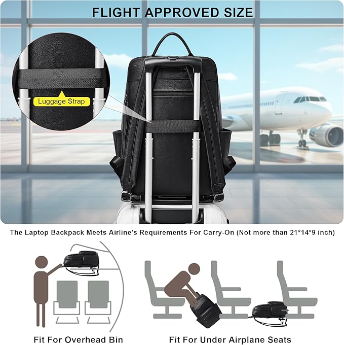 Leather Laptop Backpack for Women 15.6 Inch Laptop Travel Backpack Purse Casual Daypack with Laptop Compartment for College Work Nurse Business Weekender, Black