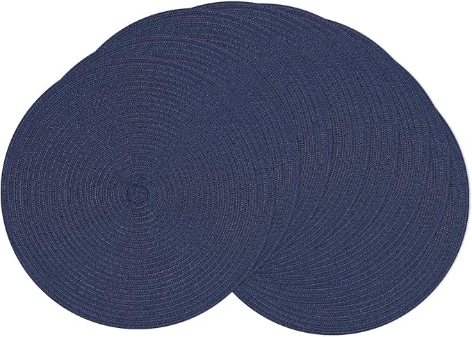 SHACOS Round Placemats Set of 8 Washable 15 inch Round Table Mats Cotton Polyester Woven Braided Place Mats for Dining Table, Navy