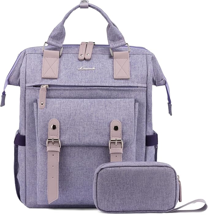 LOVEVOOK Laptop Backpack Purse for Women, Cute College School Backpack Bookbag For Teenager Girls, Teacher Nurse Bags Work Travel Backpack, Business Computer Laptop Bag Daypack, 15.6 Inch, Purple