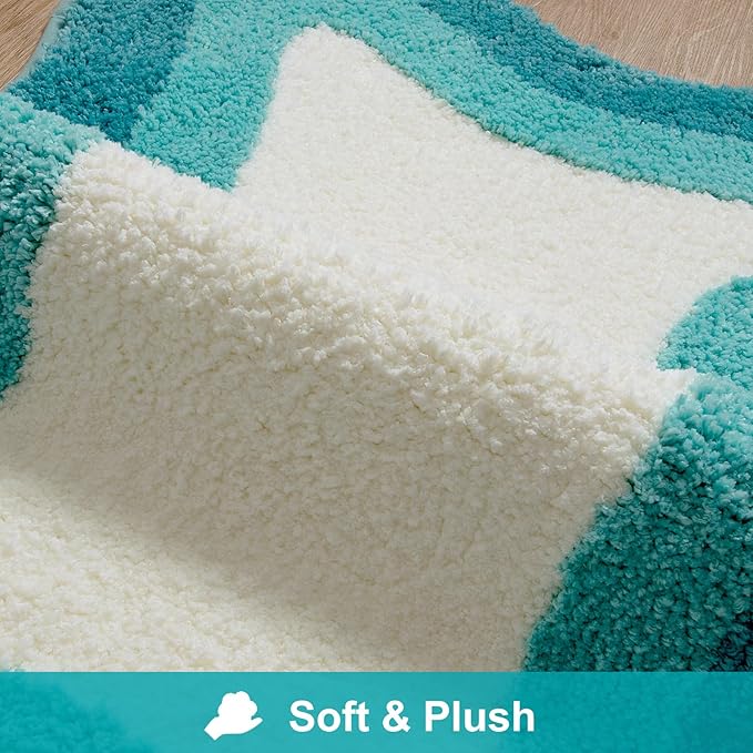 HAOCOO Irregular Shape Bathroom Rug Runner, 18x47 inch Soft Aqua Gradient Non Slip Bathtub Mat,Microfiber Washable Runner Rug Room Decor Aesthetic Carpet for Doormat Tub Bedside Bathroom Decor