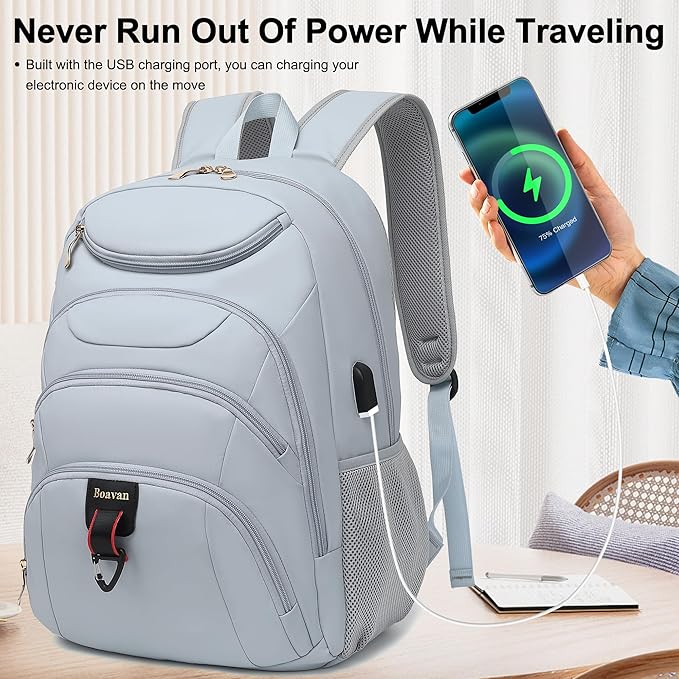 Boavan Laptop Backpack for women, 15.6 inch Laptop Bag with USB Port, Waterproof Travel Work Backpack Purse, Anti-Theft Teacher Nurse Doctor Casual Bookbags Office Business backpack，Blue