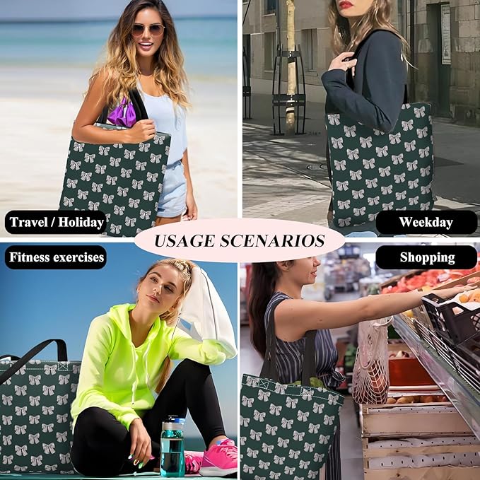 Canvas Tote Bag for Women，Cute Heavy-Duty Shoulder Bag with Zipper Pocket -Travel Tote for Grocery, Gym,Shopping