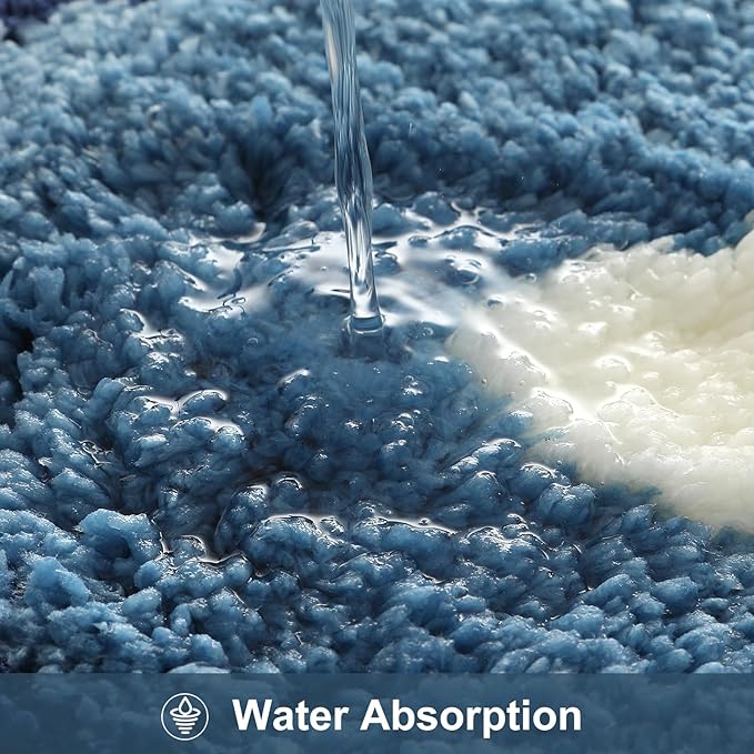 HAOCOO Bathroom Runner Rug 18x47 inch, Luxury Soft Non-Slip Long Bath Mat, Microfiber Machine Washable Blue Rug Runner Floor Mats for Bath Sink Tub Shower