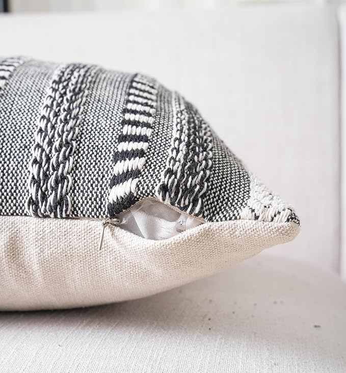 Boho Throw Pillow Covers 12x20 Inch Set of 2, Farmhouse Decorative Couch Pillow Cases, Black Accent Pillows of Bed, Sofa Bedroom Living Room Home Decor Cushion Cover