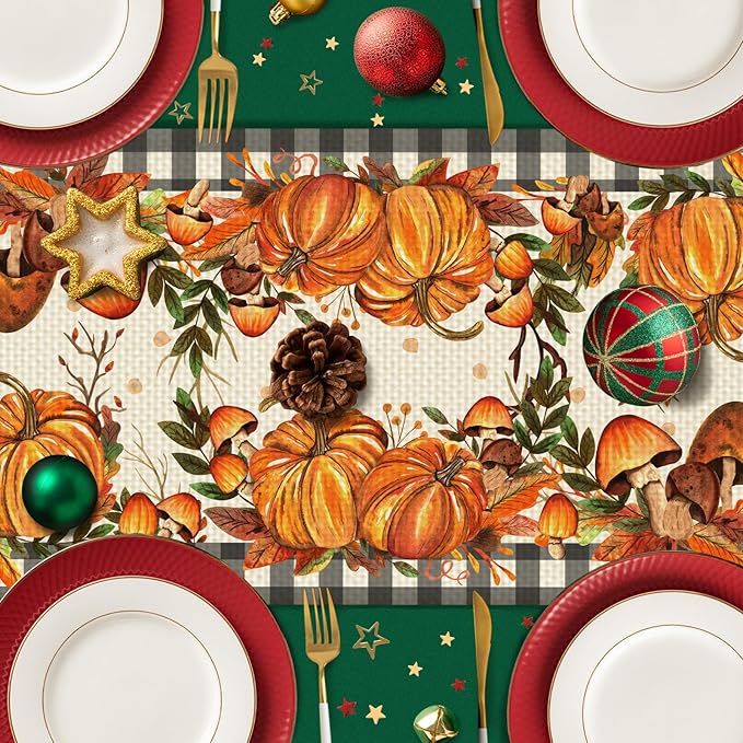 Pumpkin Burlap Table Runner Seasonal Spring Fall Kitchen Dining Linen Table Decoration for Indoor Outdoor Home Party Dinner 13x72 Inch