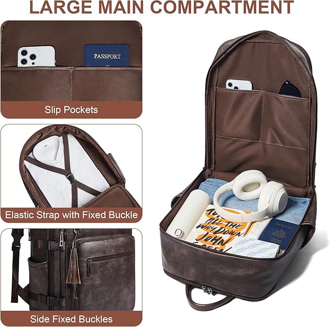 Shrrie Laptop Backpack for Women,Vegan Leather Backpack Work Computer Backpacks fits 16" Laptop,Water Resistant Teacher Nurse Casual Daypack for Weekender Camping Travel,Two-toned Coffee