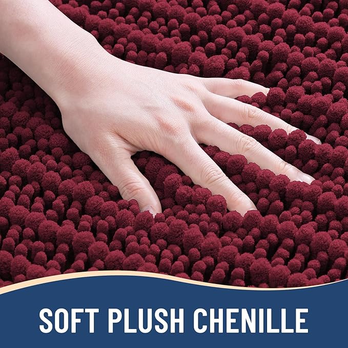 Arotive Luxury Chenille Bathroom Rug Mat, Extra Soft Thick Absorbent Shaggy Bath Rugs, Non-Slip Machine Wash Dry, Plush Bath Mats for Bathroom, Shower and Tub, 30x20, Burgundy