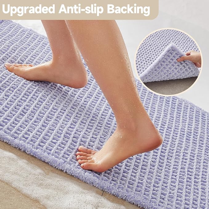 Waffle Runner Rug Bathroom, Boho Bathroom Rugs Non Slip Washable Long Super Absorbent Quick Dry Cute Bath Mat Farmhouse Bath Mat, 72''x24'' Lavender Cream