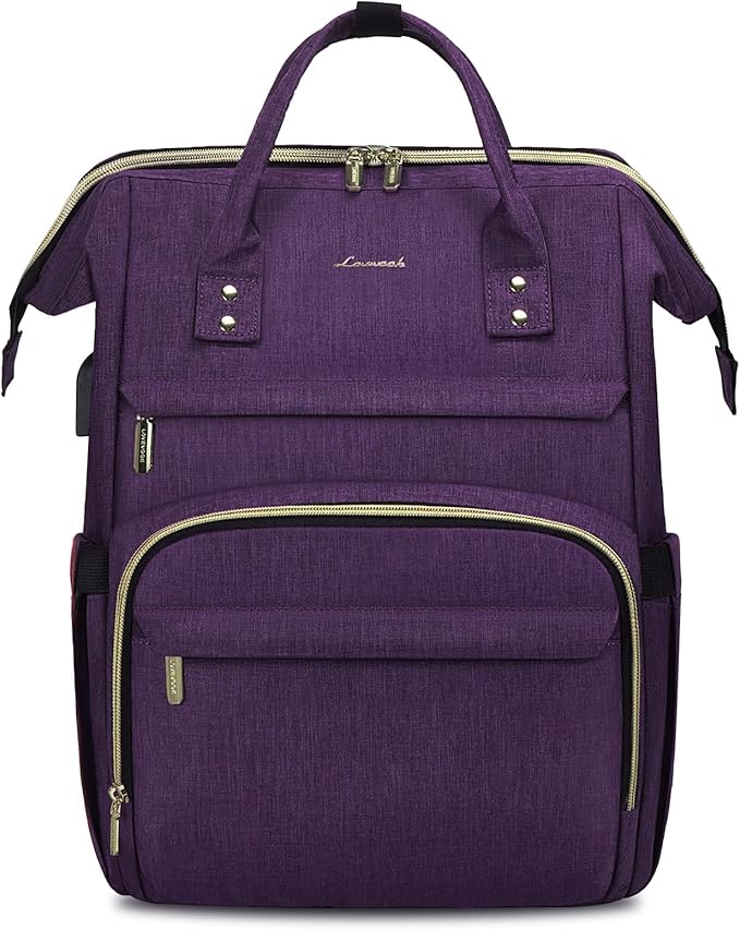 LOVEVOOK Laptop Backpack for Women,18 Inch Professional Womens Travel Backpack Purse Computer Laptop Bag Nurse Teacher Backpack,Waterproof Work Bags Carry on Back Pack with USB Port,Dark Purple