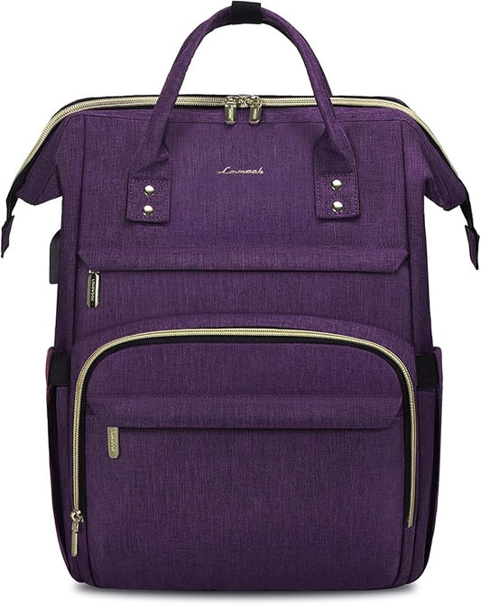 LOVEVOOK Laptop Backpack for Women,18 Inch Professional Womens Travel Backpack Purse Computer Laptop Bag Nurse Teacher Backpack,Waterproof Work Bags Carry on Back Pack with USB Port,Dark Purple
