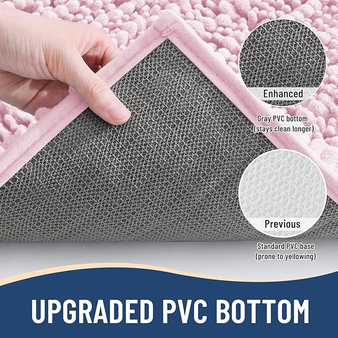 Arotive Luxury Chenille Bathroom Rug Mat, Extra Soft Thick Absorbent Shaggy Bath Rugs, Non-Slip Machine Wash Dry, Plush Bath Mats for Bathroom, Shower and Tub, 30x17, Pink