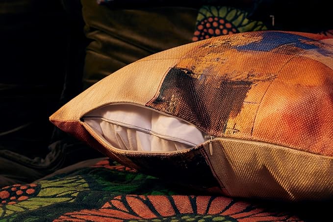 Vintage Geometric Decor Linen Throw Pillow Case, 18 x 18 Inch Set of 4, New Living Room Decor, Housewarming Gift, Modern Decor, Mid-Century Modern Style Cushion Cover for Sofa Couch Bed