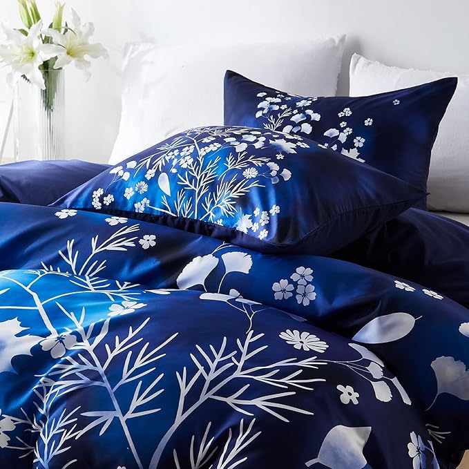 Cupocupa Duvet Cover Queen Size Set Boho Floral Pattern Queen Duvet Cover Set for Queen Size Bed Vintage Soft Bedding Leaf Print Duvet Cover with Pillowcases