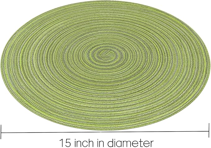 SHACOS Round Placemats Set of 4 Round Table Placemats Braided Cotton Place Mats 15 inch for Kitchen Dining Table Holiday Party (Pea Green, 4)