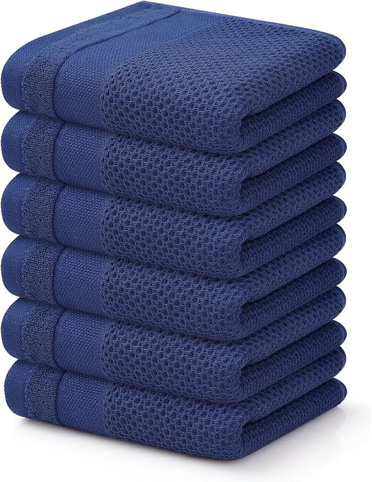 Homaxy 100% Cotton Waffle Weave Kitchen Towels, 13 x 28 Inches Super Absorbent and Machine Washable Dish Towels for Drying Dishes, 6-Packs, Navy Blue