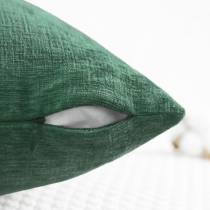 CaliTime Throw Pillow Covers Decorative 24 X 24 Inches Pack of 2 Cozy Chenille Cushion Cases for Couch Sofa Bed Living Room Home Dark Green