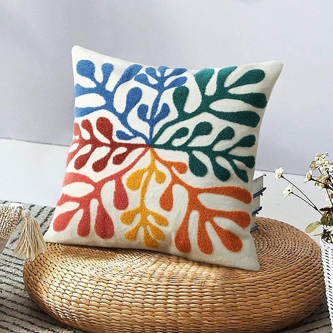 Merrycolor Boho Abstract Matisse Throw Pillow Covers 18x18 Soft Tufted Colorful Pillow Covers Mid Century Aesthetic Art Modern Boho Pillows Decorative Throw Pillow Case for Couch Living Room Bed