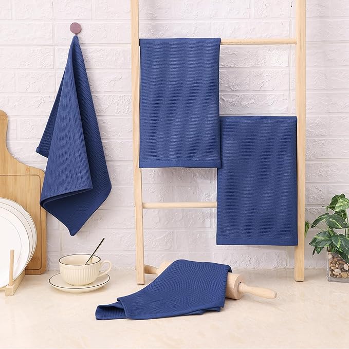 Homaxy 100% Cotton Waffle Weave Kitchen Towels - 4 Pack Soft and Absorbent Dish Towels - 16 x 26 Inches Quick Dry Hand Towels - Blue