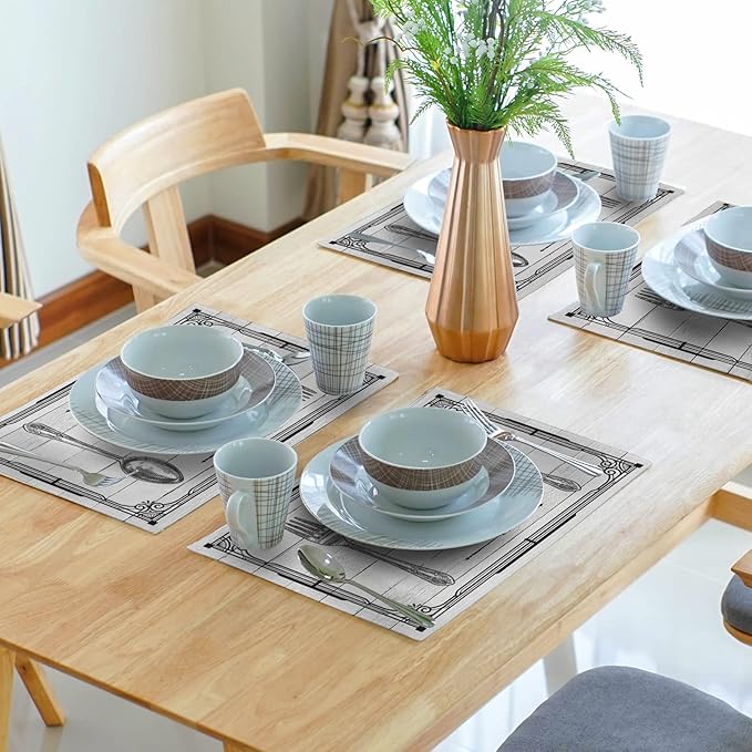 Giwawa Live Laugh Love Placemats Set of 4 Knife Fork Spoon Vintage Style Decorative Linen Table Place Mat Washable Heat Resistant Non Slip for Dining Kitchen Party Holiday 12"x18"