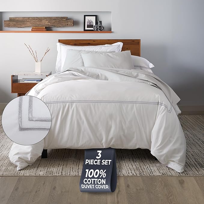 Ella Jayne Twin Duvet Cover (2 Pcs), 100% Cotton Percale, Twin/Twin XL, Soft, Breathable & Lightweight Including Duvet Cover Twin (1 Piece) 68" x 90" Inches with 1 Pillow Shams (Silver Design)