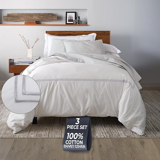 Ella Jayne Twin Duvet Cover (2 Pcs), 100% Cotton Percale, Twin/Twin XL, Soft, Breathable & Lightweight Including Duvet Cover Twin (1 Piece) 68" x 90" Inches with 1 Pillow Shams (Silver Design)