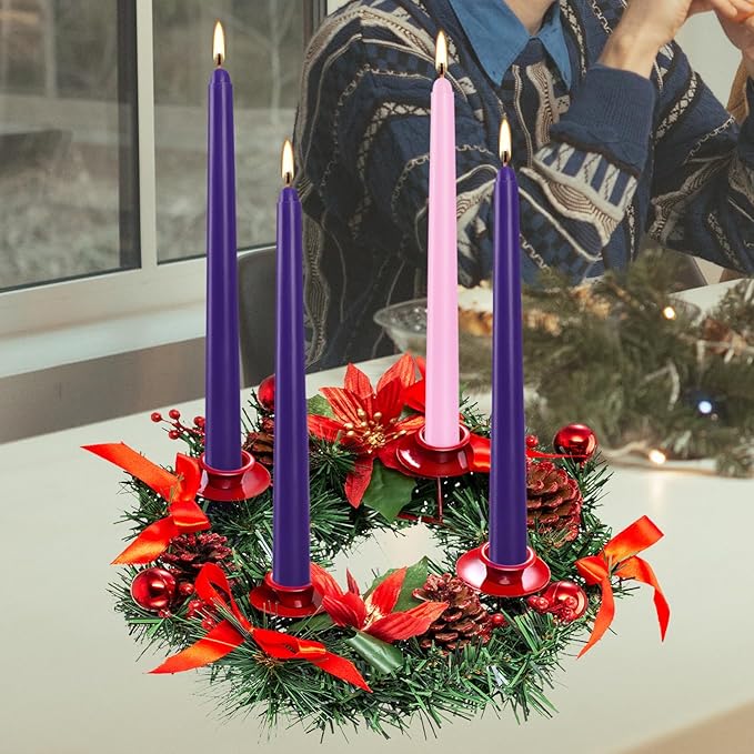 4 Pack Advent Taper Candles Premium Hand Dipped 10in Unscented Christmas Taper Candles - Ideal for Seasonal Celebrations, Holidays, Church, Celebration, Party