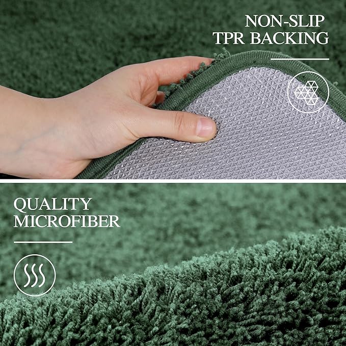 Walensee Bath Rug - Non Slip, Soft Microfiber Shaggy Bath Mat (20 x 32, Hunter Green) Water Absorbent, Machine Washable, Thick Plush Shower Mat