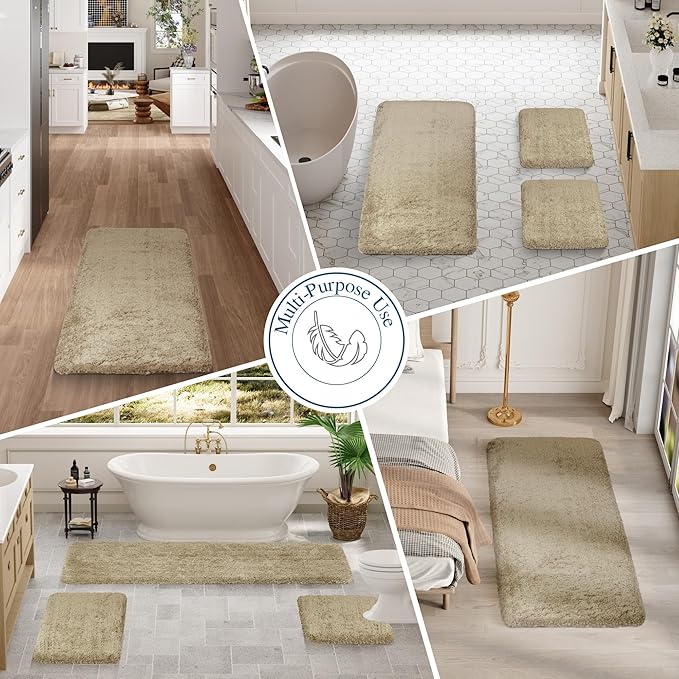 Walensee Large Bathroom Rug (24 x 48, Sand) Extra Soft Shaggy Bath Mat Machine Washable Microfiber Non Slip Luxury Floor Mat