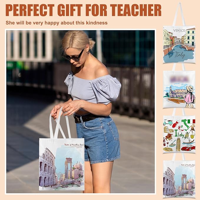 Paterr 4 Pcs City Souvenir Tote Bag-New York Chicago Seattle Los Angeles Boston San Francisco Paris Italy Las Vegas Nashville