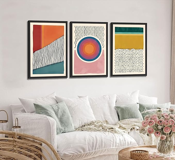3pcs Boho Wall Art Mid Century Modern Wall Decor Posters Abstract Color Block Geometric Canvas Paintings Prints Colorful Simple Line Pictures for Living Room Bedroom Home Decoration（12x16） (Unframed,