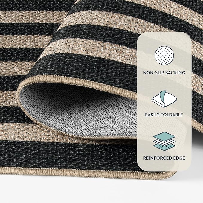 Lahome Modern Geometric Easy Jute Outdoor Rug, 3x5 Black Indoor Outdoor Carpet for Living Room Entryway, Farmhouse Non Slip Non Shedding Washable Area Rug for Patio Courtyard Bedroom