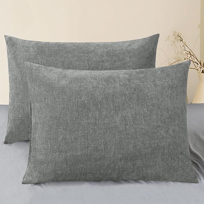 CaliTime Throw Pillow Covers Decorative 20 X 26 Inches Pack of 2 Cozy Chenille Standard Pillow Shams Cases for Couch Sofa Bed Living Room Home Medium Grey