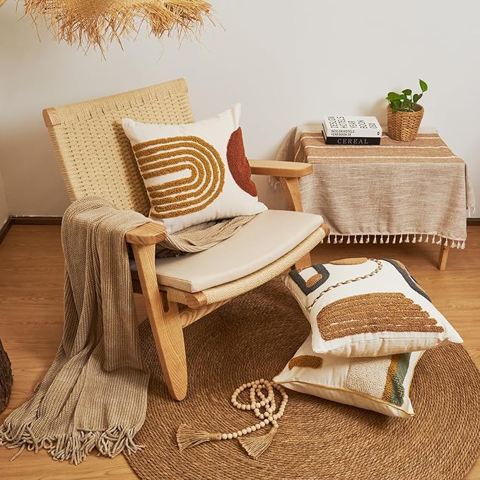 lifein 18x18 Pillow Covers-Throw Pillow Cover,Tufted Boho Jacquard Pillow Covers,Farmhouse Decorative Pillow Cover,Pillow Cases for Gift,Couch,Sofa,Bed,Chair,Living Room,Home Decor(18x18inch)