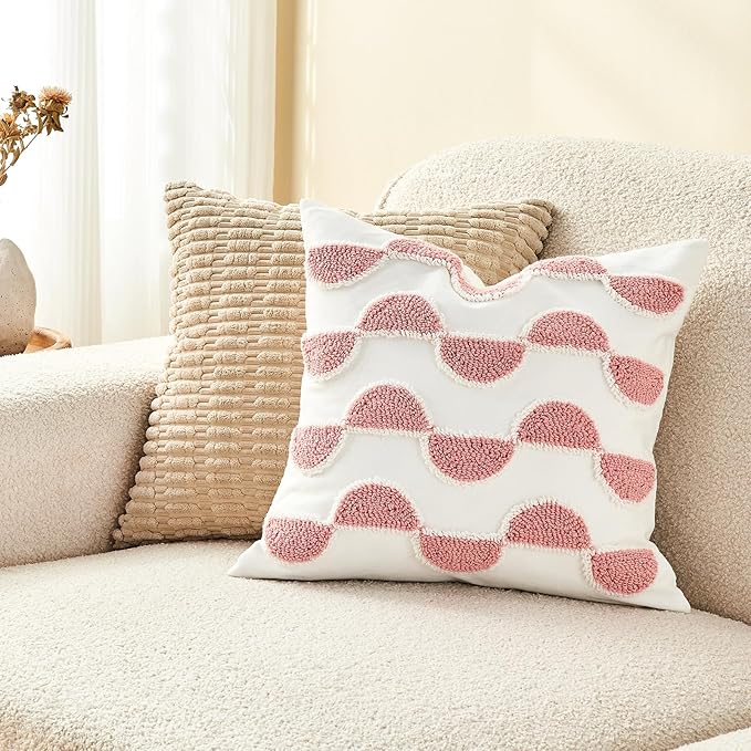 lifein 18x18 Pillow Covers-Throw Pillow Cover,Tufted Boho Jacquard Pillow Covers,Farmhouse Decorative Pillow Cover,Pillow Cases for Gift,Couch,Sofa,Bed,Chair,Living Room,Home Decor(18x18inch)