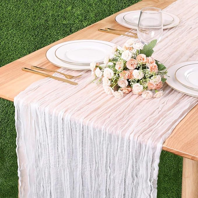 13.3FT White Cheesecloth Table Runner Transparent Boho Table Runner Rustic Gauze Wedding Dining Table Decorations for Holiday Birthday Party Baby Shower Event Decorations