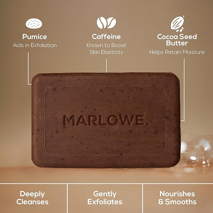 MARLOWE. No. 109 Coffee Bar Soap 7 oz (3 Bars), Body Scrub Soap for Men, Refreshing, Energizing & Exfoliating with Natural Extract, Caffeine, Coffee Bean & Cocoa Butter, Fresh Brewed Scent