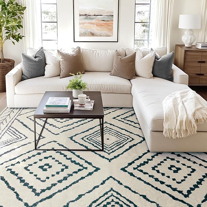 Area Rug 3x5 Rug Machine Washable Non-Slip Low Pile Print Pattern Western Rug for Living Room Bedroom Entryway Tribal Series -Navywhite/Black