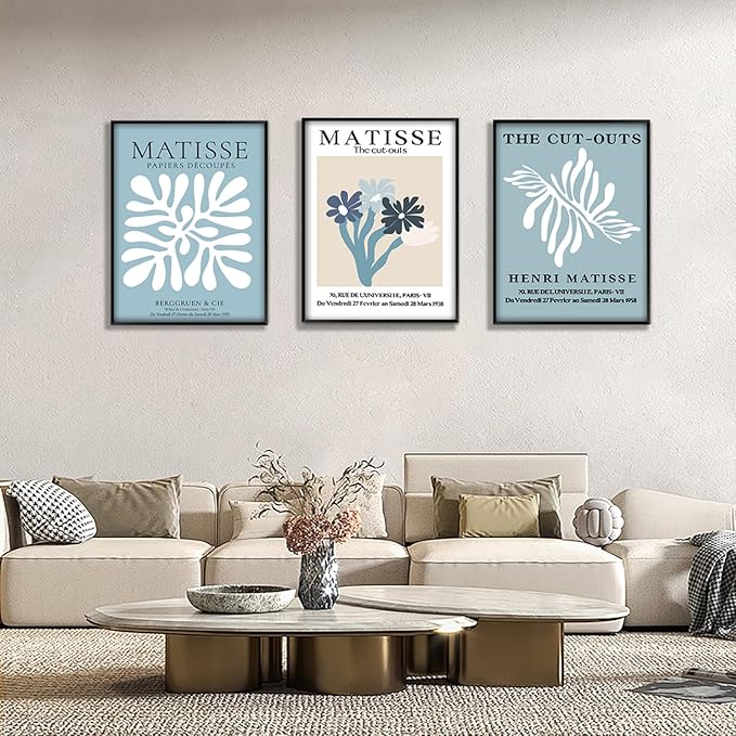 Navy Blue Matisse Poster Prints Set of 6 Henri Matisse Wall Art Flower Market Minimalist Painting Pictures Abstract Aesthetic for Room Bedroom 8x10 Inch Unframed