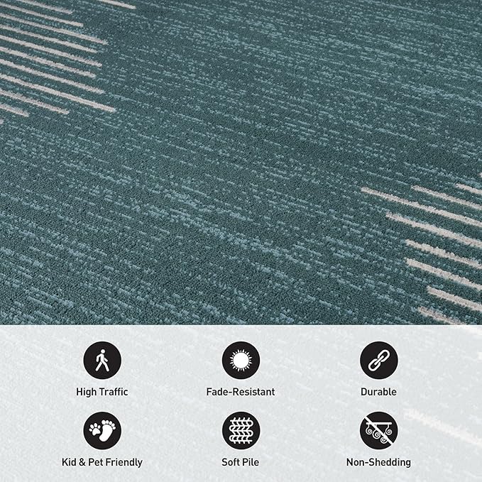 Rugshop Bohemian Stripe Stain Resistant High Traffic Living Room Kitchen Bedroom Dining Home Office Area Rug 5' x 7' Teal