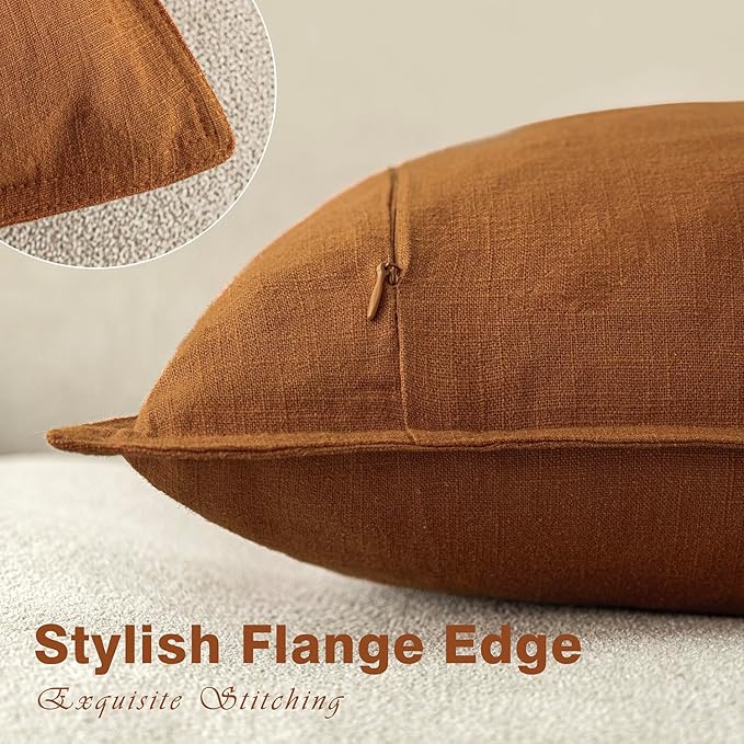 Foindtower Set of 2, Decorative Linen Soild Throw Pillow Covers Soft Accent Cushion Euro Case Boho Farmhouse Pillowcase for Chair Couch Sofa Bedroom Living Room Home Decor 24 x 24 Inch Autumn Orange