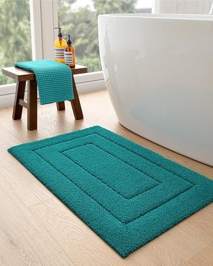 DEXI Bathroom Rug 43x24, Non Slip Washable Bath Mat for Shower Floor, Extra Large Absorbent Soft Bathmat with Rubber Backing, Quick Dry Microfiber Carpet, Teal