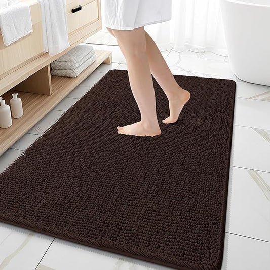 OLANLY Bathroom Rugs 59x35, Extra Soft Absorbent Chenille Bath Rugs, Rubber Backing Quick Dry, Machine Washable Bath Mats for Bathroom Floor, Tub and Shower, Home Decor Accessories, Brown