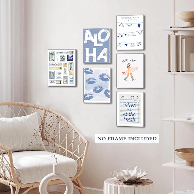 9Pcs Blue Coastal Poster Beach Cowgirl Wall Art Trendy Summer Aesthetics Painting Beachy Collage Ocean Picture Wall Decor Preppy Print for Hallway Bedroom And Living Home Frameless8x10Inch
