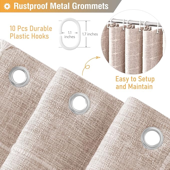 BTTN Stall Shower Curtain - 60x84 Long Boho Farmhouse Linen Weighted Fabric Cloth Shower Curtain Set with 10 Plastic Hooks, Narrow Bohemian Country Decorative Shower Curtains for Bathroom - Taupe/Tan