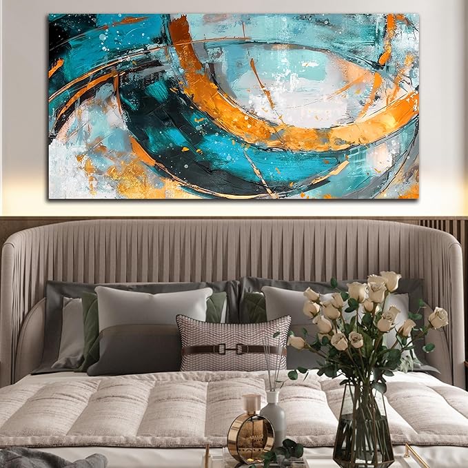 LAOTOART Abstract Wall-Art - Teal Wall Decor Living Room - Contemporary Wall Art Women Ready to Hang Size 29" x 59"
