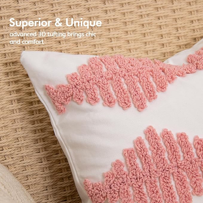 lifein 18x18 Pillow Covers-Throw Pillow Cover,Tufted Boho Jacquard Pillow Covers,Farmhouse Decorative Pillow Cover,Pillow Cases for Gift,Couch,Sofa,Bed,Chair,Living Room,Home Decor(18x18inch)